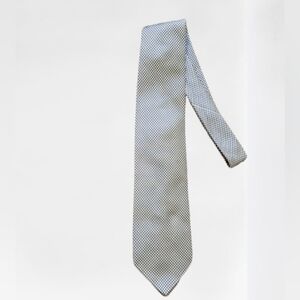 Faconnable Blue, Tan, and White Tie Elegant Accessory. 100% Silk.